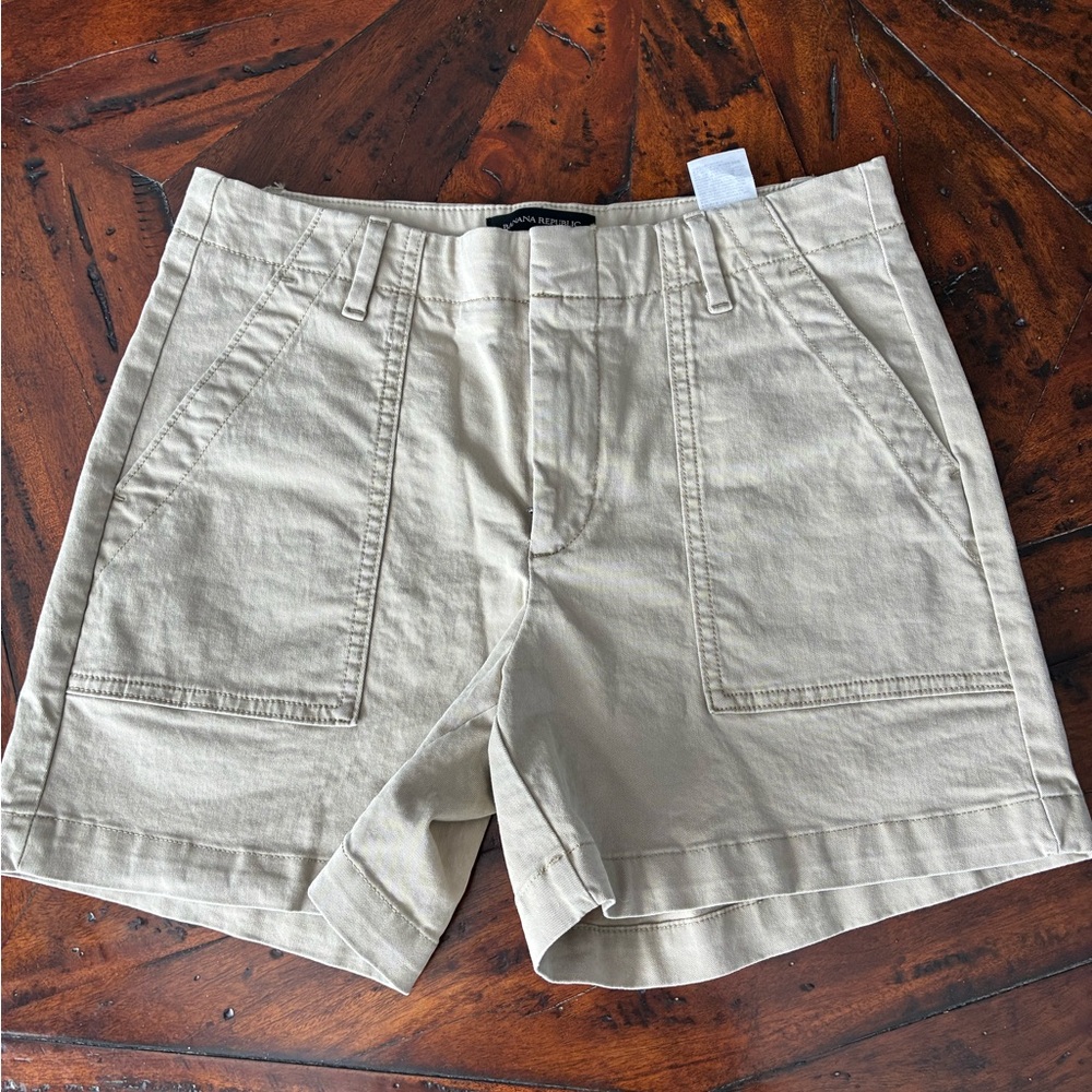 Banana Republic Beige Flat-Front Cotton Shorts